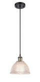 516-1P-BAB-G422 Cord Hung 8" Black Antique Brass Mini Pendant - Clear Arietta Glass - LED Bulb - Dimmensions: 8 x 8 x 8<br>Minimum Height : 12.75<br>Maximum Height : 130.75 - Sloped Ceiling Compatible: Yes