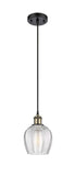 516-1P-BAB-G462-6 Cord Hung 5.75" Black Antique Brass Mini Pendant - Clear Norfolk Glass - LED Bulb - Dimmensions: 5.75 x 5.75 x 10.5<br>Minimum Height : 13.5<br>Maximum Height : 130.5 - Sloped Ceiling Compatible: Yes