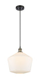 516-1P-BAB-G651-12 Cord Hung 12" Black Antique Brass Mini Pendant - Cased Matte White Cindyrella 12" Glass - LED Bulb - Dimmensions: 12 x 12 x 13.5<br>Minimum Height : 16.5<br>Maximum Height : 133.5 - Sloped Ceiling Compatible: Yes