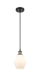 516-1P-BAB-G651-6 Cord Hung 6" Black Antique Brass Mini Pendant - Cased Matte White Cindyrella 6" Glass - LED Bulb - Dimmensions: 6 x 6 x 10<br>Minimum Height : 13<br>Maximum Height : 130 - Sloped Ceiling Compatible: Yes