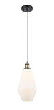 516-1P-BAB-G651-7 Cord Hung 7" Black Antique Brass Mini Pendant - Cased Matte White Cindyrella 7" Glass - LED Bulb - Dimmensions: 7 x 7 x 14.5<br>Minimum Height : 17.5<br>Maximum Height : 134.5 - Sloped Ceiling Compatible: Yes