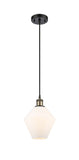 516-1P-BAB-G651-8 Cord Hung 8" Black Antique Brass Mini Pendant - Cased Matte White Cindyrella 8" Glass - LED Bulb - Dimmensions: 8 x 8 x 11<br>Minimum Height : 14<br>Maximum Height : 131 - Sloped Ceiling Compatible: Yes