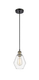 516-1P-BAB-G652-6 Cord Hung 6" Black Antique Brass Mini Pendant - Clear Cindyrella 6" Glass - LED Bulb - Dimmensions: 6 x 6 x 10<br>Minimum Height : 13<br>Maximum Height : 130 - Sloped Ceiling Compatible: Yes