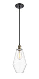 516-1P-BAB-G652-7 Cord Hung 7" Black Antique Brass Mini Pendant - Clear Cindyrella 7" Glass - LED Bulb - Dimmensions: 7 x 7 x 14.5<br>Minimum Height : 17.5<br>Maximum Height : 134.5 - Sloped Ceiling Compatible: Yes