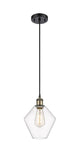 516-1P-BAB-G652-8 Cord Hung 8" Black Antique Brass Mini Pendant - Clear Cindyrella 8" Glass - LED Bulb - Dimmensions: 8 x 8 x 11<br>Minimum Height : 14<br>Maximum Height : 131 - Sloped Ceiling Compatible: Yes