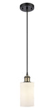 516-1P-BAB-G801 Cord Hung 3.875" Black Antique Brass Mini Pendant - Matte White Clymer Glass - LED Bulb - Dimmensions: 3.875 x 3.875 x 10<br>Minimum Height : 12.75<br>Maximum Height : 130.75 - Sloped Ceiling Compatible: Yes