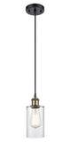 516-1P-BAB-G802 Cord Hung 3.875" Black Antique Brass Mini Pendant - Clear Clymer Glass - LED Bulb - Dimmensions: 3.875 x 3.875 x 10<br>Minimum Height : 12.75<br>Maximum Height : 130.75 - Sloped Ceiling Compatible: Yes