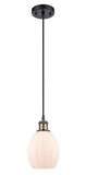 516-1P-BAB-G81 Cord Hung 6" Black Antique Brass Mini Pendant - Matte White Eaton Glass - LED Bulb - Dimmensions: 6 x 6 x 9.5<br>Minimum Height : 13.75<br>Maximum Height : 131.75 - Sloped Ceiling Compatible: Yes