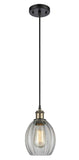 516-1P-BAB-G82 Cord Hung 6" Black Antique Brass Mini Pendant - Clear Eaton Glass - LED Bulb - Dimmensions: 6 x 6 x 9.5<br>Minimum Height : 13.75<br>Maximum Height : 131.75 - Sloped Ceiling Compatible: Yes