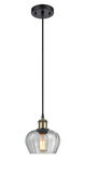 516-1P-BAB-G92 Cord Hung 6.5" Black Antique Brass Mini Pendant - Clear Fenton Glass - LED Bulb - Dimmensions: 6.5 x 6.5 x 7.5<br>Minimum Height : 11.25<br>Maximum Height : 129.25 - Sloped Ceiling Compatible: Yes