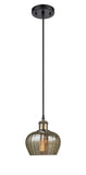 516-1P-BAB-G96 Cord Hung 6.5" Black Antique Brass Mini Pendant - Mercury Fenton Glass - LED Bulb - Dimmensions: 6.5 x 6.5 x 7.5<br>Minimum Height : 11.25<br>Maximum Height : 129.25 - Sloped Ceiling Compatible: Yes