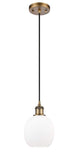 516-1P-BB-G101 Cord Hung 6" Brushed Brass Mini Pendant - Matte White Belfast Glass - LED Bulb - Dimmensions: 6 x 6 x 9<br>Minimum Height : 12.75<br>Maximum Height : 130.75 - Sloped Ceiling Compatible: Yes