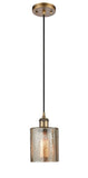 516-1P-BB-G116 Cord Hung 5" Brushed Brass Mini Pendant - Mercury Cobbleskill Glass - LED Bulb - Dimmensions: 5 x 5 x 8<br>Minimum Height : 12.75<br>Maximum Height : 130.75 - Sloped Ceiling Compatible: Yes