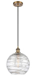 516-1P-BB-G1213-10 Cord Hung 10" Brushed Brass Mini Pendant - Clear Athens Deco Swirl 8" Glass - LED Bulb - Dimmensions: 10 x 10 x 13<br>Minimum Height : 15.75<br>Maximum Height : 133.75 - Sloped Ceiling Compatible: Yes