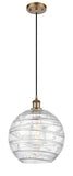516-1P-BB-G1213-12 Cord Hung 12" Brushed Brass Mini Pendant - Clear Athens Deco Swirl 12" Glass - LED Bulb - Dimmensions: 12 x 12 x 15<br>Minimum Height : 17.75<br>Maximum Height : 133.75 - Sloped Ceiling Compatible: Yes