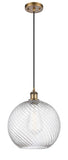 516-1P-BB-G1214-12 Cord Hung 12" Brushed Brass Mini Pendant - Clear Athens Twisted Swirl 12" Glass - LED Bulb - Dimmensions: 12 x 12 x 15<br>Minimum Height : 17.75<br>Maximum Height : 133.75 - Sloped Ceiling Compatible: Yes