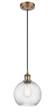 516-1P-BB-G1214-8 Cord Hung 8" Brushed Brass Mini Pendant - Clear Athens Twisted Swirl 8" Glass - LED Bulb - Dimmensions: 8 x 8 x 10<br>Minimum Height : 13.75<br>Maximum Height : 131.75 - Sloped Ceiling Compatible: Yes