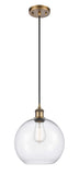 516-1P-BB-G122-10 Cord Hung 10" Brushed Brass Mini Pendant - Clear Large Athens Glass - LED Bulb - Dimmensions: 10 x 10 x 13<br>Minimum Height : 15.75<br>Maximum Height : 133.75 - Sloped Ceiling Compatible: Yes
