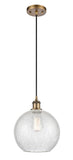 516-1P-BB-G125-10 Cord Hung 10" Brushed Brass Mini Pendant - Clear Crackle Large Athens Glass - LED Bulb - Dimmensions: 10 x 10 x 13<br>Minimum Height : 15.75<br>Maximum Height : 133.75 - Sloped Ceiling Compatible: Yes
