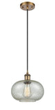 516-1P-BB-G249 Cord Hung 9.5" Brushed Brass Mini Pendant - Mica Gorham Glass - LED Bulb - Dimmensions: 9.5 x 9.5 x 11<br>Minimum Height : 13.75<br>Maximum Height : 131.75 - Sloped Ceiling Compatible: Yes