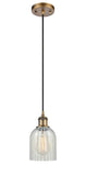 516-1P-BB-G2511 Cord Hung 5" Brushed Brass Mini Pendant - Mouchette Caledonia Glass - LED Bulb - Dimmensions: 5 x 5 x 10<br>Minimum Height : 12.75<br>Maximum Height : 130.75 - Sloped Ceiling Compatible: Yes