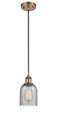 516-1P-BB-G257 Cord Hung 5" Brushed Brass Mini Pendant - Charcoal Caledonia Glass - LED Bulb - Dimmensions: 5 x 5 x 10<br>Minimum Height : 12.75<br>Maximum Height : 130.75 - Sloped Ceiling Compatible: Yes