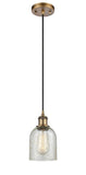 516-1P-BB-G259 Cord Hung 5" Brushed Brass Mini Pendant - Mica Caledonia Glass - LED Bulb - Dimmensions: 5 x 5 x 10<br>Minimum Height : 12.75<br>Maximum Height : 130.75 - Sloped Ceiling Compatible: Yes