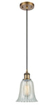 516-1P-BB-G2811 Cord Hung 6.25" Brushed Brass Mini Pendant - Mouchette Hanover Glass - LED Bulb - Dimmensions: 6.25 x 6.25 x 12<br>Minimum Height : 14.75<br>Maximum Height : 132.75 - Sloped Ceiling Compatible: Yes