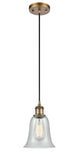 516-1P-BB-G2812 Cord Hung 6.25" Brushed Brass Mini Pendant - Fishnet Hanover Glass - LED Bulb - Dimmensions: 6.25 x 6.25 x 12<br>Minimum Height : 14.75<br>Maximum Height : 132.75 - Sloped Ceiling Compatible: Yes