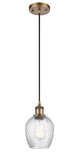 516-1P-BB-G292 Cord Hung 5" Brushed Brass Mini Pendant - Clear Spiral Fluted Salina Glass - LED Bulb - Dimmensions: 5 x 5 x 10<br>Minimum Height : 12.75<br>Maximum Height : 130.75 - Sloped Ceiling Compatible: Yes