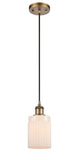 516-1P-BB-G341 Cord Hung 4.5" Brushed Brass Mini Pendant - Matte White Hadley Glass - LED Bulb - Dimmensions: 4.5 x 4.5 x 8<br>Minimum Height : 12.75<br>Maximum Height : 130.75 - Sloped Ceiling Compatible: Yes