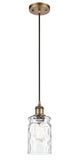 516-1P-BB-G352 Cord Hung 4.75" Brushed Brass Mini Pendant - Clear Waterglass Candor Glass - LED Bulb - Dimmensions: 4.75 x 4.75 x 9.5<br>Minimum Height : 13.75<br>Maximum Height : 131.75 - Sloped Ceiling Compatible: Yes