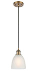 516-1P-BB-G381 Cord Hung 6" Brushed Brass Mini Pendant - White Castile Glass - LED Bulb - Dimmensions: 6 x 6 x 9<br>Minimum Height : 12.75<br>Maximum Height : 130.75 - Sloped Ceiling Compatible: Yes