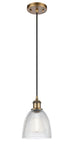 516-1P-BB-G382 Cord Hung 6" Brushed Brass Mini Pendant - Clear Castile Glass - LED Bulb - Dimmensions: 6 x 6 x 9<br>Minimum Height : 12.75<br>Maximum Height : 130.75 - Sloped Ceiling Compatible: Yes