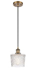 516-1P-BB-G402 Cord Hung 6.5" Brushed Brass Mini Pendant - Clear Niagra Glass - LED Bulb - Dimmensions: 6.5 x 6.5 x 8.5<br>Minimum Height : 11.25<br>Maximum Height : 129.25 - Sloped Ceiling Compatible: Yes
