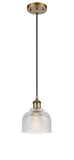 516-1P-BB-G412 Cord Hung 5.5" Brushed Brass Mini Pendant - Clear Dayton Glass - LED Bulb - Dimmensions: 5.5 x 5.5 x 8.5<br>Minimum Height : 12.75<br>Maximum Height : 130.75 - Sloped Ceiling Compatible: Yes