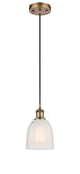 516-1P-BB-G441 Cord Hung 5.75" Brushed Brass Mini Pendant - White Brookfield Glass - LED Bulb - Dimmensions: 5.75 x 5.75 x 8<br>Minimum Height : 12.75<br>Maximum Height : 130.75 - Sloped Ceiling Compatible: Yes