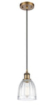 516-1P-BB-G442 Cord Hung 5.75" Brushed Brass Mini Pendant - Clear Brookfield Glass - LED Bulb - Dimmensions: 5.75 x 5.75 x 8<br>Minimum Height : 12.75<br>Maximum Height : 130.75 - Sloped Ceiling Compatible: Yes