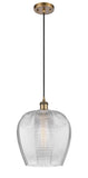 516-1P-BB-G462-12 Cord Hung 11.75" Brushed Brass Mini Pendant - Clear Norfolk Glass - LED Bulb - Dimmensions: 11.75 x 11.75 x 16.125<br>Minimum Height : 19.125<br>Maximum Height : 136.125 - Sloped Ceiling Compatible: Yes