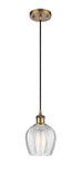516-1P-BB-G462-6 Cord Hung 5.75" Brushed Brass Mini Pendant - Clear Norfolk Glass - LED Bulb - Dimmensions: 5.75 x 5.75 x 10.5<br>Minimum Height : 13.5<br>Maximum Height : 130.5 - Sloped Ceiling Compatible: Yes