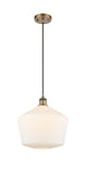 516-1P-BB-G651-12 Cord Hung 12" Brushed Brass Mini Pendant - Cased Matte White Cindyrella 12" Glass - LED Bulb - Dimmensions: 12 x 12 x 13.5<br>Minimum Height : 16.5<br>Maximum Height : 133.5 - Sloped Ceiling Compatible: Yes