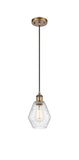 516-1P-BB-G654-6 Cord Hung 6" Brushed Brass Mini Pendant - Seedy Cindyrella 6" Glass - LED Bulb - Dimmensions: 6 x 6 x 10<br>Minimum Height : 13<br>Maximum Height : 130 - Sloped Ceiling Compatible: Yes
