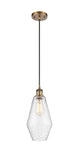516-1P-BB-G654-7 Cord Hung 7" Brushed Brass Mini Pendant - Seedy Cindyrella 7" Glass - LED Bulb - Dimmensions: 7 x 7 x 14.5<br>Minimum Height : 17.5<br>Maximum Height : 134.5 - Sloped Ceiling Compatible: Yes