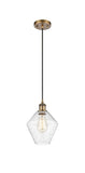 516-1P-BB-G654-8 Cord Hung 8" Brushed Brass Mini Pendant - Seedy Cindyrella 8" Glass - LED Bulb - Dimmensions: 8 x 8 x 11<br>Minimum Height : 14<br>Maximum Height : 131 - Sloped Ceiling Compatible: Yes