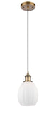 516-1P-BB-G81 Cord Hung 6" Brushed Brass Mini Pendant - Matte White Eaton Glass - LED Bulb - Dimmensions: 6 x 6 x 9.5<br>Minimum Height : 13.75<br>Maximum Height : 131.75 - Sloped Ceiling Compatible: Yes