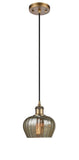 516-1P-BB-G96 Cord Hung 6.5" Brushed Brass Mini Pendant - Mercury Fenton Glass - LED Bulb - Dimmensions: 6.5 x 6.5 x 7.5<br>Minimum Height : 11.25<br>Maximum Height : 129.25 - Sloped Ceiling Compatible: Yes