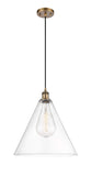 516-1P-BB-GBC-162 1-Light 16" Brushed Brass Pendant - Cased Matte White Ballston Cone Glass - LED Bulb - Dimmensions: 16 x 16 x 18.75<br>Minimum Height : 21.75<br>Maximum Height : 138.75 - Sloped Ceiling Compatible: Yes