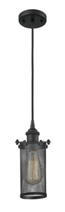 Innovations Lighting 516-1P-BK-CE219 Cord Hung 6" Matte Black Mini Pendant - Mesh Cylinder Bleeker Metal Shade - Dimmable Vintage Bulb Included - Width: 6" Depth (Front to Back): 6" Height: 10 - Maximum  Height With Cord Or Stems:  131.75" - Minimum Heigh
