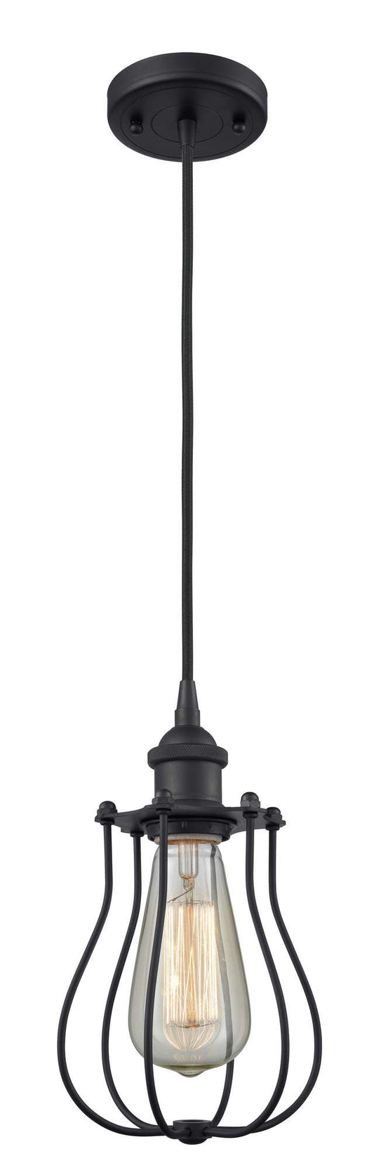 516-1P-BK-CE513-BK Cord Hung 6" Matte Black Mini Pendant - LED Bulb