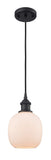 516-1P-BK-G101 Cord Hung 6" Matte Black Mini Pendant - Matte White Belfast Glass - LED Bulb - Dimmensions: 6 x 6 x 9<br>Minimum Height : 12.75<br>Maximum Height : 130.75 - Sloped Ceiling Compatible: Yes